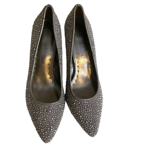 Libby Edelman Rhinestone Gray Heels Jewel 8.5 M Pointed Toe Spike Heel Classic - Picture 14 of 14
